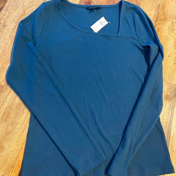 Brand NEW Banana Republic Teal Blue Asymmetrical neckline ribbed long sleeve - Picture 7 of 9